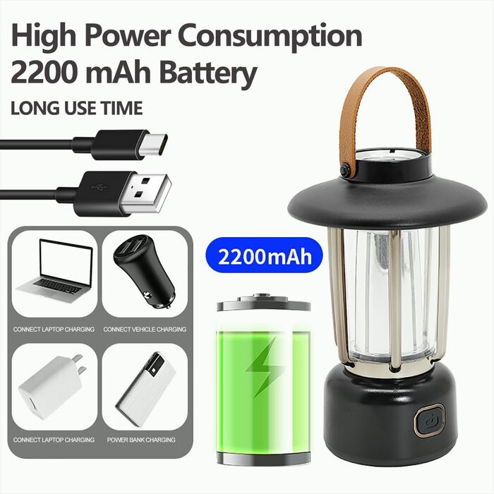 LED кемпінгова лампа AuRiver: портативна, USB, з ліхтариком, 3 режими, IPX3, для кемпінгу, намету, саду, дому