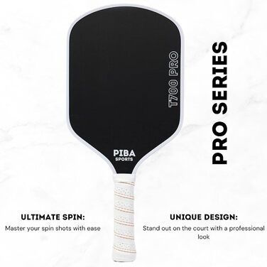 Професійна ракетка для піклболу PIBA Sports PRO, T700 карбон, 16 мм стільникова структура, шорстка поверхня для топ-спіну, подовжена ручка, легка та точна, для досвідчених і професіоналів