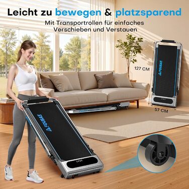 Біговий доріжка для дому 5-в-1, складаний, з підйомом до 9%, потужність 2.75HP, 12 HIIT програм, дистанційне керування та додаток, до 160 кг, срібно-блакитний