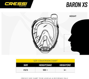 Маска для снорклінгу Cressi Baron повнолицева, універсальна, з трубкою, для підлітків та дорослих, великий огляд