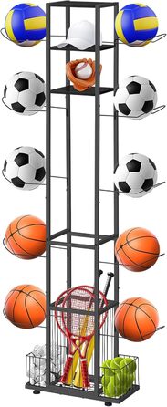 Стійка для зберігання баскетбольних м'ячів CADUKE, органайзер для спортивного інвентарю (футбол, волейбол, бадмінтон), чорний