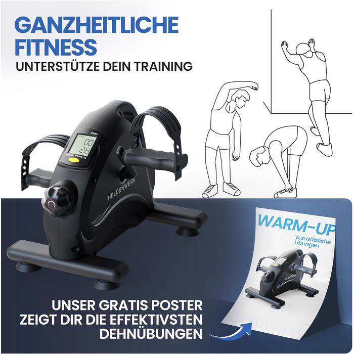 Тренажер для ніг та рук HELDENWERK Pedaltrainer Basic Set — домашній велотренажер для літніх людей та реабілітації, сертифікований TÜV/GS, з ременями та килимком