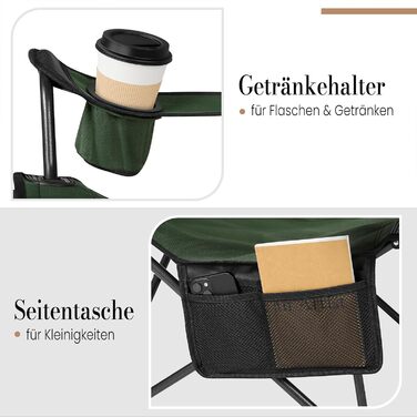 Крісло для кемпінгу Woltu, складне, для риболовлі, легке, з підніжкою та підлокітником, 150 кг, з сумкою, зелене