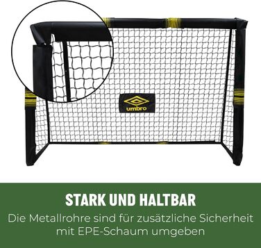 Футбольні ворота Umbro 180x120x60 см металеві для саду, дітей і дорослих, чорні/жовті, для тренувань, для вулиці та приміщення