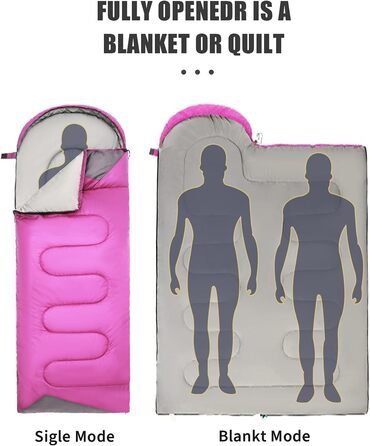 Спальний мішок для дорослих, походів, легкий, водонепроникний, для холодної погоди. Підходить для жінок, чоловіків, дівчаток та хлопчиків. Ідеальний для кемпінгу, трекінгу, відпочинку на природі, полювання. З компресійним мішком (фіолетовий)