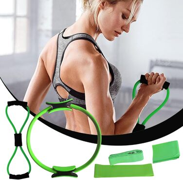 Набір кілець для пілатесу, тренажер для пресу та рук, для фітнесу та схуднення (зелений)
