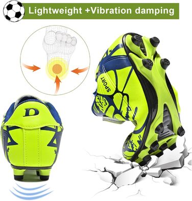 Дитячі футбольні бутси Unisex, дихаючі, для хлопчиків та дівчаток, легкі, з антиковзаючою підошвою, розміри 28-37 (34 EU), блакитний/зелений