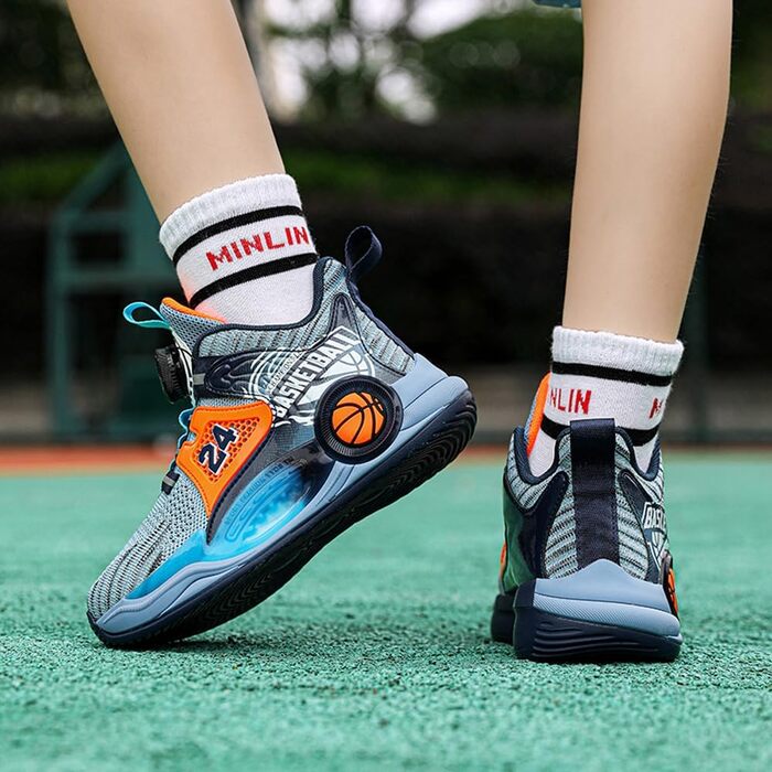 Дитячі баскетбольні кросівки Kinder: високо посадка, амортизація, легкі, антиковзкі, дихаючі, для активного відпочинку та спорту, унісекс (33 EU, синій 1715)