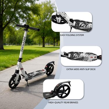 Міський трюковий ролер FREEDARE Cityroller для дітей та дорослих, складний, колеса 200 мм, регулювання висоти, до 100 кг, білий