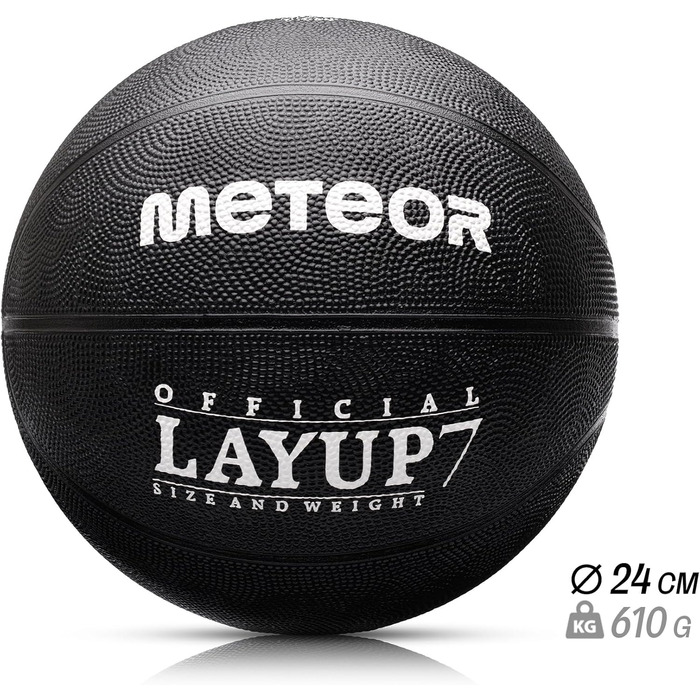 М'яч для баскетболу Meteor Layup Kinder Mini розмір 7 (чорний) - ідеальний для дітей 4-8 років, для тренувань