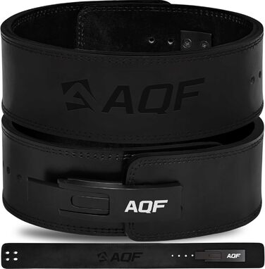 AQF Пояс для важкої атлетики з пряжкою Lever, 4' Ширина 10 мм, Шкіряний пояс - Сертифікований IPL USPA, Пояс для силових тренувань, Підйомник, Пояс для важкої атлетики для фітнесу, пауерліфтингу, чорний