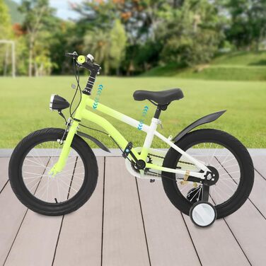 Дитячий велосипед 16 дюймів для хлопчиків та дівчаток, сталевий, 5-8 років, з додатковими колесами та регулюванням висоти (Жовтий+LED-лампа)