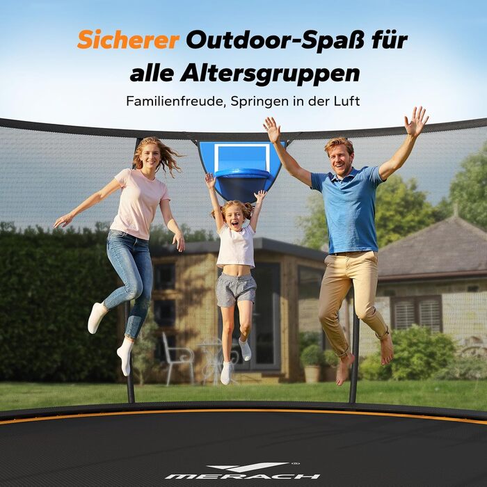 Батут MERACH Outdoor з сіткою безпеки та баскетбольним кільцем, діаметр 305/366/427/488 см, Макс. навантаження 150 кг, для саду та вулиці