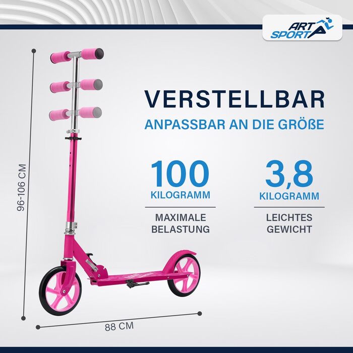 Самокат ArtSport Cityroller Big Wheel 205мм, рожевий - дитячий самокат від 3 років, до 100 кг, складаний, з регульованою висотою