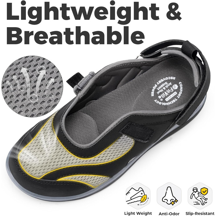 Сндалі для жінок FitVille з широкою колодкою для літніх місяців, модель Mary Jane, з застібкою на липучці (42.5 EU, чорні)