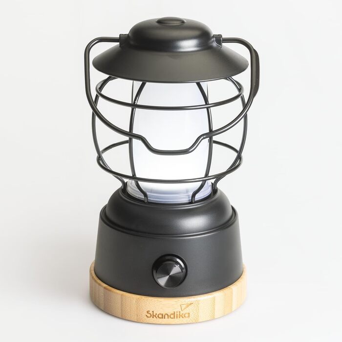 LED-лампа Skandika Kiruna Jord | Ретро кемпінгова лампа з Powerbank, регульована яскравість, бездротова, USB, тепле та холодне біле світло, сталеве підстав'я, 200 годин роботи | Настільна та підвісна лампа