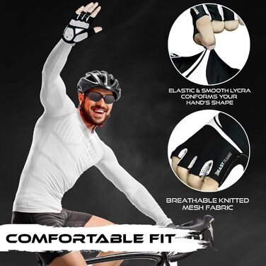Велосипедні рукавички BEAST RAGE без пальців для жінок та чоловіків, дихаючі, з антиковзною долонею, амортизація, гелеві подушки, для шосе, MTB, маунтінбайкінгу, білі, розмір L