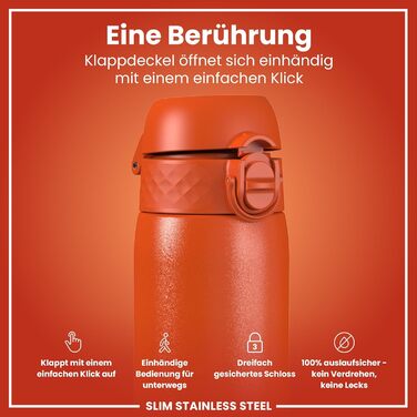 Фляга для води ION8 Leicht, 600 мл, сталь, оранжева - неізольована, з клапаном, зручна для миття