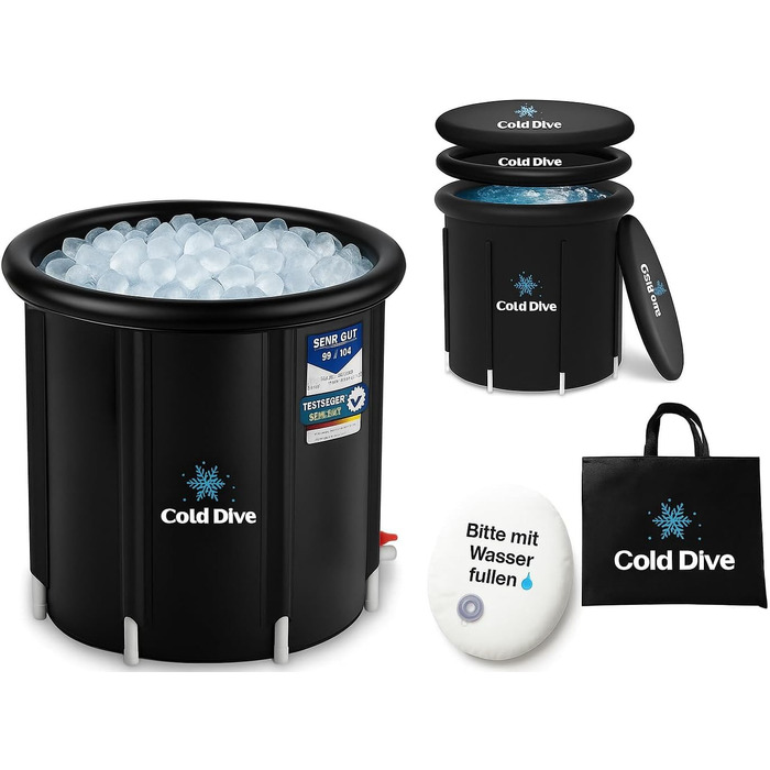 Ейстон 300L – Складана діжка для крижаних ванн для дому та відпочинку – Портативна діжка для відновлення – Кругле чавурне бак з Оксфорду та ПВХ – Діжка для крижаного занурення для спортсменів