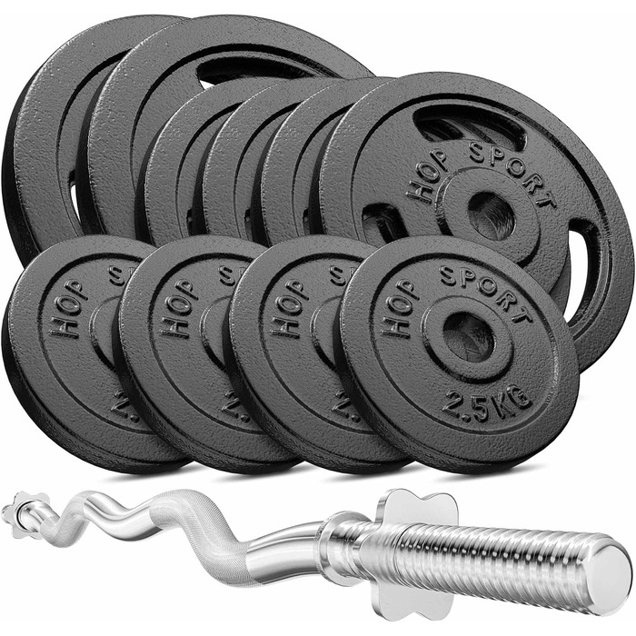 Набір гантелей Hop-Sport із чавуну з SZ-грифом, Curl-стрижень, 37 кг або 57 кг