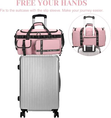 Спортивна сумка для подорожей 65Л з відділенням для взуття та мокрих речей, містка сумка для залу, плавання та коротких поїздок (Рожева)