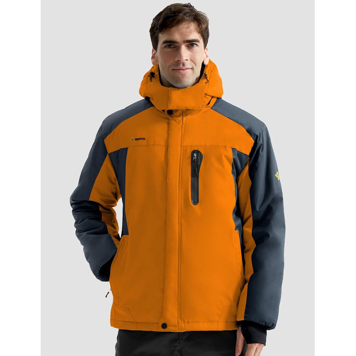 Чоловіча зимова куртка GEMYSE з капюшоном, вітро- та водонепроникна, з флісовою підкладкою для активного відпочинку (M, Помаранчевий/Сірий 08)