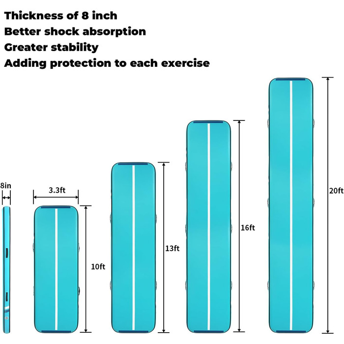 Гімнастичний надувний мат Quashley, 20,3 см товщиною, з двома липучками, гнучкий, 4 м/4,9 м/6 м, надувні килимки для тренувань, черлідинг, електричний насос вдома