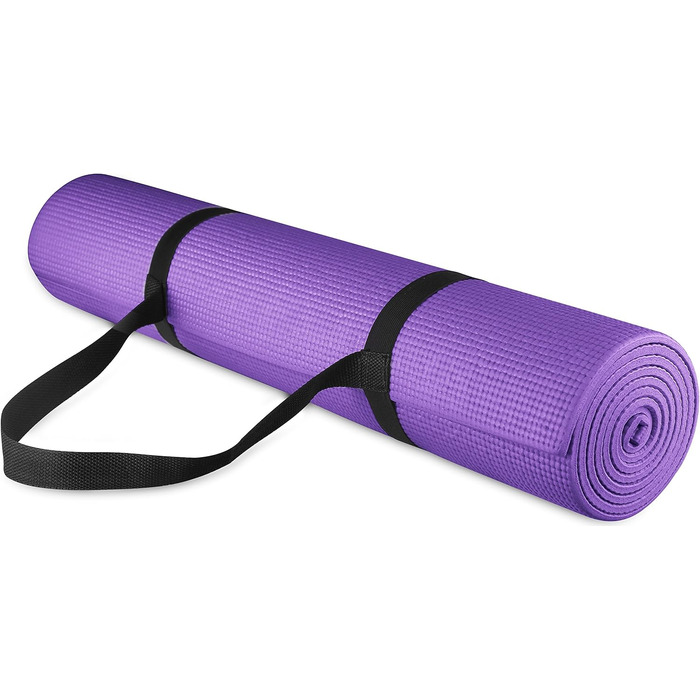 Йога-мат BalanceFrom GoYoga універсальний, високої щільності, нековзкий, з ременем для перенесення, 1/4'', фіолетовий