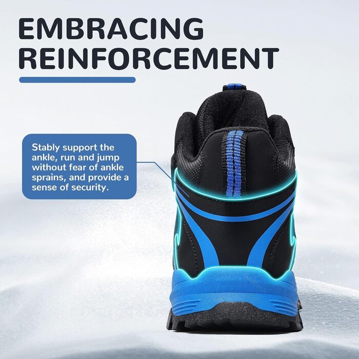 Дитячі зимові черевики ASHION для хлопчиків та дівчаток, снігоступи, утеплені трекінгові черевики, 36 EU, чорний, синій