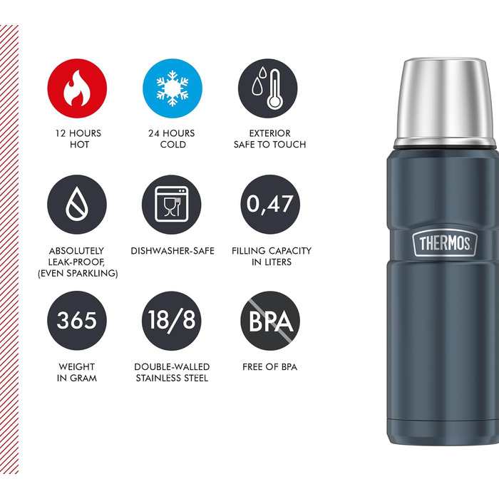 Термос STAINLESS KING з нержавіючої сталі Ice Grey, 1.20л - ізольований, з чашкою та ручкою, 24 год гарячий/холодний, BPA-free