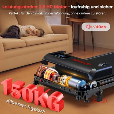 Бігова доріжка Walking Pad для дому з нахилом 9%, швидкість 1-10 км/год, потужність 2.5HP, LED-дисплеєм, дистанційним керуванням та 12 програмами, амортизація, до 150 кг, чорно-червона