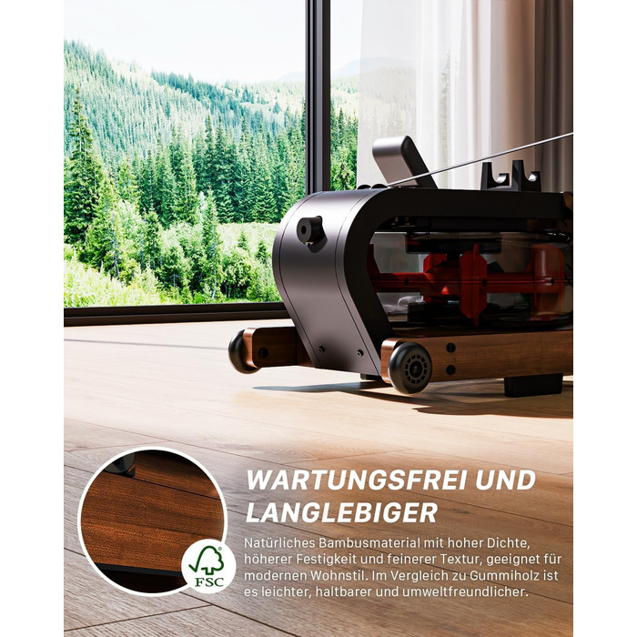 Гребний тренажер Aeriflo W200: Складний дерев'яний тренажер для дому з Bluetooth монітором та зручним сидінням