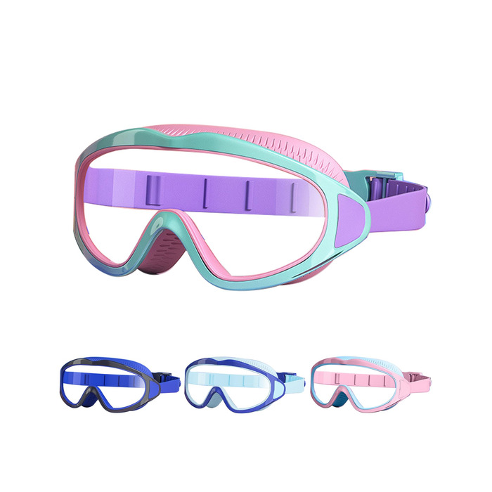 Дитячі окуляри для плавання - окуляри для плавання для дітей 4-12 років з великим об'єктивом, антизапітніння, водонепроникні, рожево-зелені