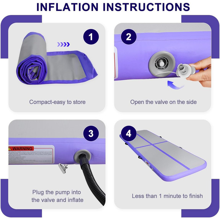Надувна гімнастична матка для фітнесу, йоги та тренувань - 20 см, 2/3/4/5/6 м