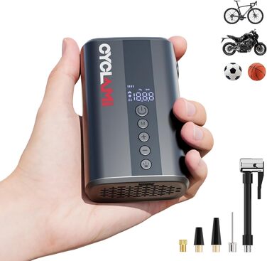 Електрична велосипедна насосна помпа CYCLAMI 130 PSI з акумулятором, для шосейних та гірських велосипедів, підходить для Presta та Schrader вентилів