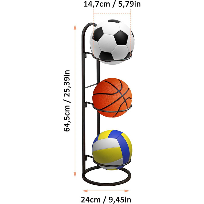 Стенд для зберігання м'ячів: баскетбол, футбол, волейбол (3 яруси)