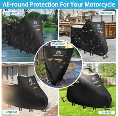 Мотоциклетний гараж Motorrad Garage Winterfest: захист від холоду та вологи, 600D Oxford, для зберігання мотоцикла, з вікном для номерного знаку, водонепроникний, з відбиваючими смугами, для використання на вулиці та в приміщенні (195x95x110 см)