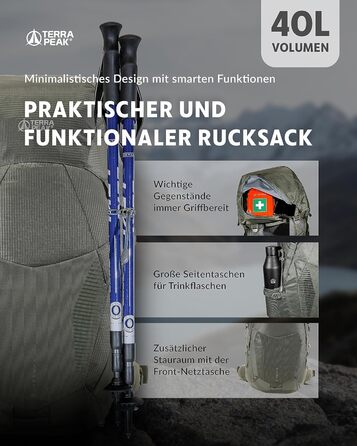 Рюкзак Terra Peak для туризму з вентильованою спинкою, 20/30/40 л, кріпленням для питної системи та дощовиком, міський і трекінговий рюкзак з поясом для стегон