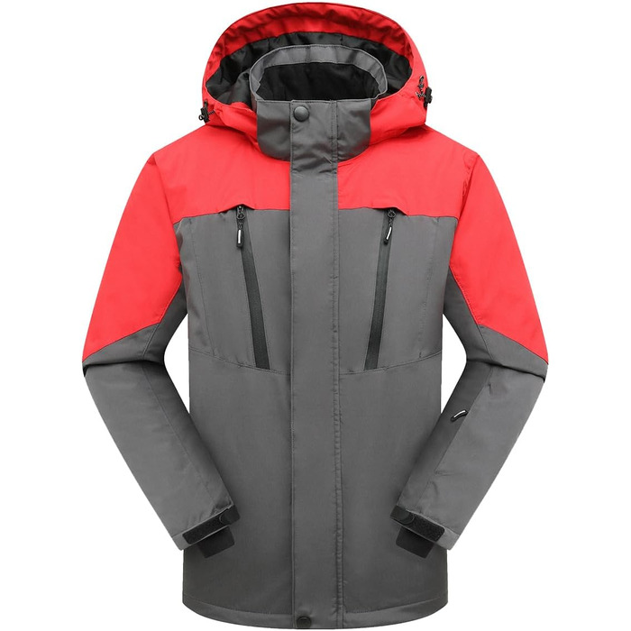Чоловіча водонепроникна лижна куртка PHIBEE, зимова, тепла, від вітру, з капюшоном, червоно-сіра, XXL