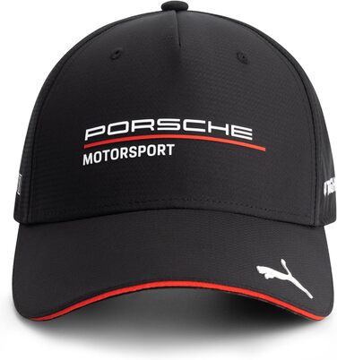 Кепка PUMA Porsche Motorsport з вигнутим козирком та логотипами Porsche Motorsport та спонсорів, чорна