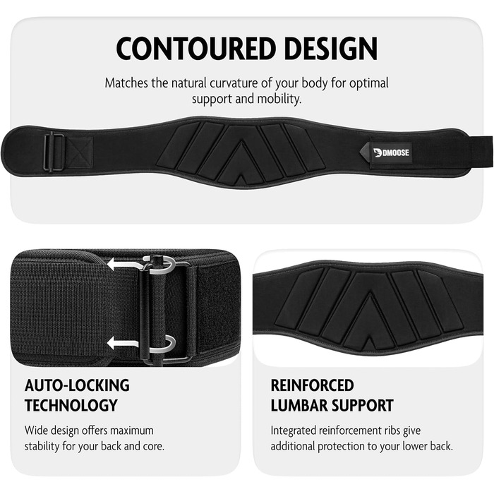 Пояс для важкої атлетики DMoose - підтягуючий пояс з системою самоблокування - пояс для чоловіків та жінок - фітнес, важка атлетика, бодібілдинг, кросфіт