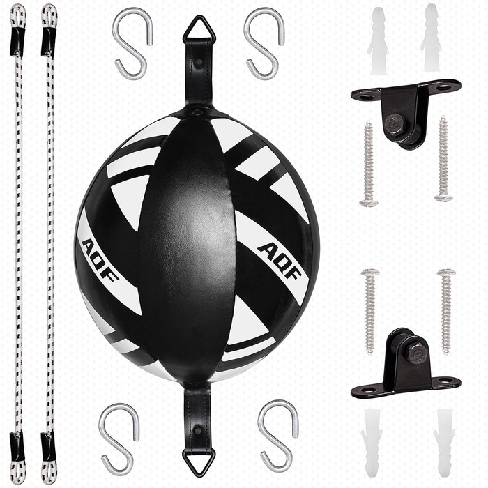 Набір боксерського м'яча AQF Boxen: боксерська груша, м'яч для швидкості, шкіряний, для тренувань, чорний/білий