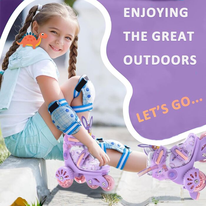 Роликові ковзани ERNAN для дітей, регульовані, для дівчаток та хлопчиків, безпечні, з великими колесами (фіолетовий)