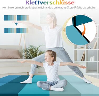 М'який килимок для гімнастики COSTWAY 180x120 см, складаний, з PU, з ручкою, для фітнесу, дітей та дорослих (Синій)