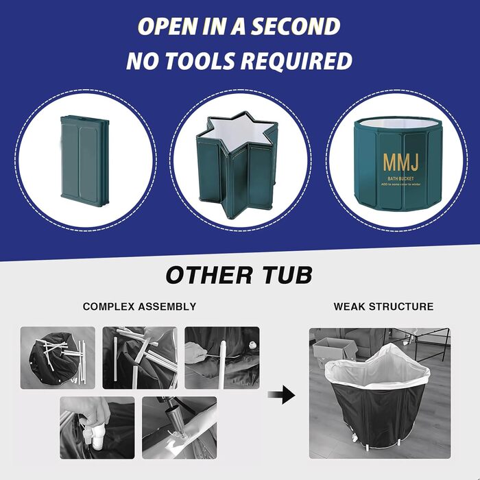 Портативна складана ванна для дорослих STARBRIIANT (80x66 см) — крижана ванна для відновлення, SPA та спортсменів, зелена, розмір L