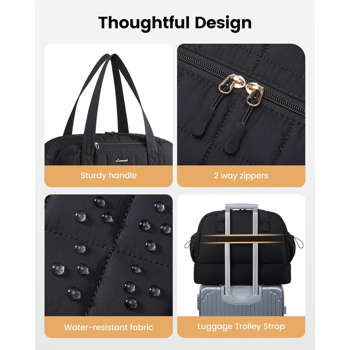 Сумка-валіза LOVEVOOK для жінок, 35L: легка дорожня сумка-шопер, спортивна сумка з відділенням для взуття та мокрих речей, ручна поклажа для подорожей, чорна