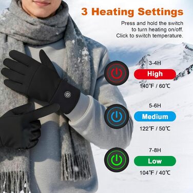 Обогревні рукавички-вкладиші для чоловіків та жінок, акумулятор 7.4V, 3 режими нагріву (40-65°C), сенсорний екран, для зимових видів спорту та роботи на відкритому повітрі, M-L