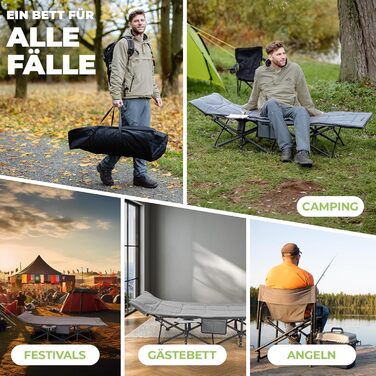 NORDICTRAILS Кемпінгове ліжко NORDICTRAILS - XXL розкладне ліжко для кемпінгу | Зручне, легке та широке для відпочинку на природі | Гостьове ліжко, ліжко для риболовлі, розкладне ліжко з суперм'яким матрацом. Сіре.