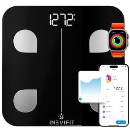 INEVIFIT Розумна ваги-аналізатор жиру, цифрова Bluetooth вага для ванної, вимірює вагу, жир, вісцеральний жир і кісткову масу, чорна