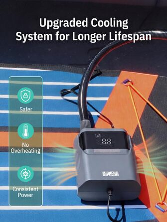 Електричний насос Niphean для SUP-дощок та автомобільних шин, 50 PSI, з подовженим кабелем зарядки 300 см та сумкою для зберігання